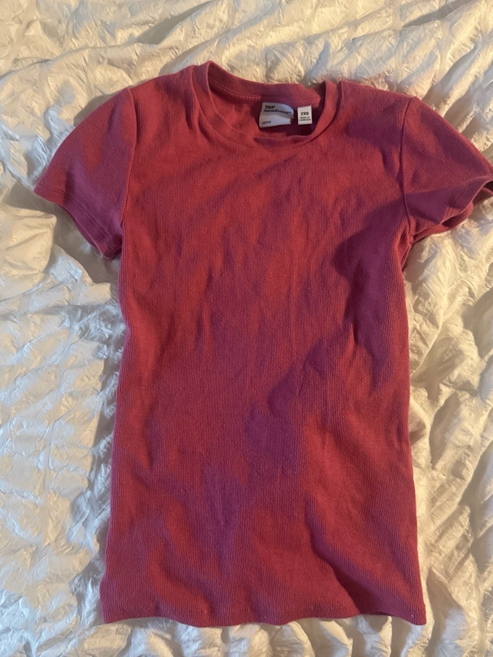Aritzia Short-Sleeve Ribbed Tee - Rose Pink